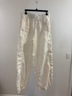 Poetry Wide-Leg Cream Linen-Blend Pants